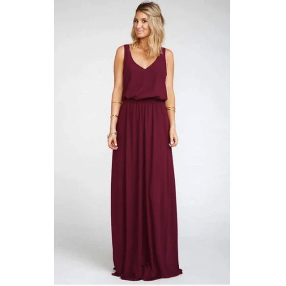 SHOW ME YOUR MUMU Kendall Maxi Maroon V-Neck Gown Dress // S - Picture 2 of 10
